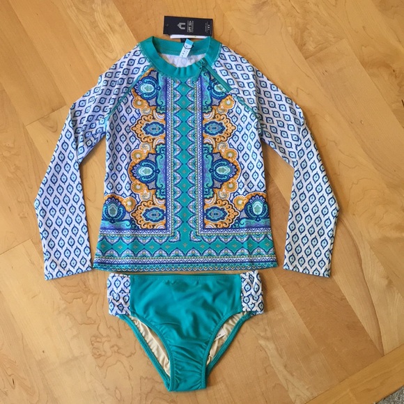 CABANA LIFE | Jewel Scarf 2-Piece Girls Rashguard Swimsuit - Picture 2 of 15